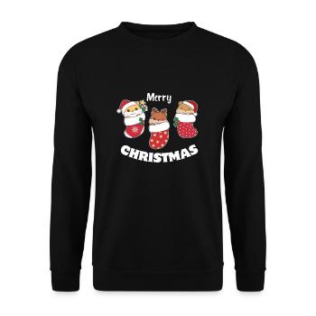 Süße Hamster in Weihnachtssocke zu Weihnachten - Unisex Pullover - Schwarz - Vorne - Alina (178cm) & Michal (187cm)