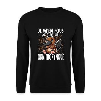 Je m'en fous je suis un ornithorynque - süßes - Unisex Pullover - Schwarz - Vorne - Alina (178cm) & Michal (187cm)