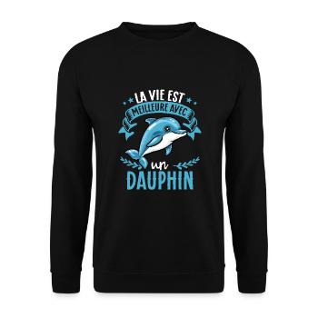 La vie est meilleure avec un dauphin - süßer - Unisex Pullover - Schwarz - Vorne - Alina (178cm) & Michal (187cm)