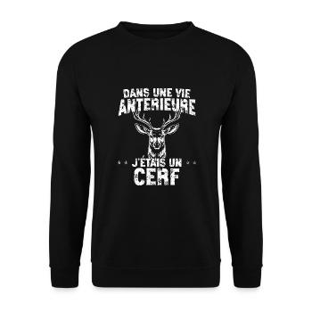 Dans une vie antérieure, j'étais un cerf - - Unisex Sweatshirt - black - Front - Alina (178cm) & Michal (187cm)