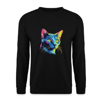 Katze Wasserfarben bunte Russisch Blau - Unisex Pullover - Schwarz - Vorne - Alina (178cm) & Michal (187cm)