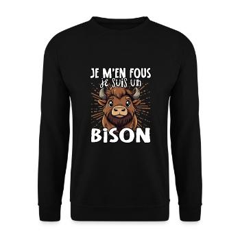 Je m'en fous je suis un bison - süßes Bison - Unisex Pullover - Schwarz - Vorne - Alina (178cm) & Michal (187cm)