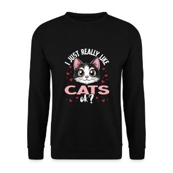 I just really like Cat ok? - Katze - Unisex Pullover - Schwarz - Vorne - Alina (178cm) & Michal (187cm)