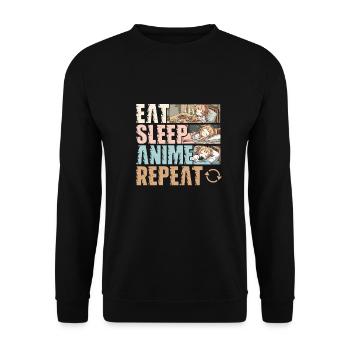 Food Sleep Anime Repeat Funny Otaku - Unisex Sweatshirt - black - Front - Alina (178cm) & Michal (187cm)