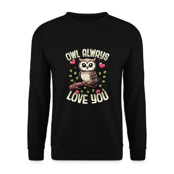 hibou t’aime toujours doux jeu de mots romantique - Sweat-shirt Unisexe - noir - Devant - Alina (178cm) & Michal (187cm)