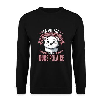 La vie est meilleure avec un ours polaire - süßer - Unisex Pullover - Schwarz - Vorne - Alina (178cm) & Michal (187cm)