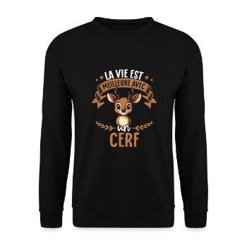 La vie est meilleure avec un cerf - sweet deer - Unisex Sweatshirt - black - Front - Alina (178cm) & Michal (187cm)