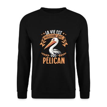 La vie est meilleure avec un pelican - süßer - Unisex Pullover - Schwarz - Vorne - Alina (178cm) & Michal (187cm)