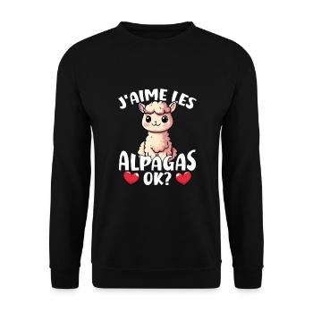 Ich mag Alpakas ok? Süßer Alpaka - Unisex Pullover - Schwarz - Vorne - Alina (178cm) & Michal (187cm)