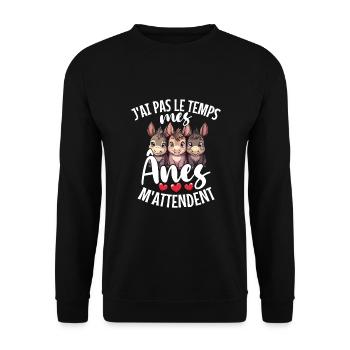 Ich Habe Keine Zeit, Meine Esel Warten Auf Mich - Unisex Pullover - Schwarz - Vorne - Alina (178cm) & Michal (187cm)