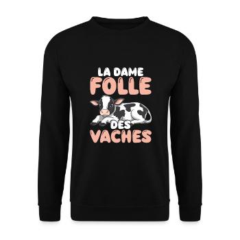Die Verrückte Dame Der Kühe, Die In Den Hof - Unisex Pullover - Schwarz - Vorne - Alina (178cm) & Michal (187cm)