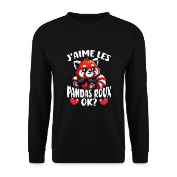 Ich mag Rote Pandas ok? Süßer Roter Panda - Unisex Pullover - Schwarz - Vorne - Alina (178cm) & Michal (187cm)