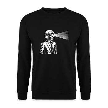 Skelett im Anzug und mit Helm - Unisex Pullover - Schwarz - Vorne - Alina (178cm) & Michal (187cm)