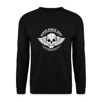 Rider Since 1947 - 78 Years of Speed & Adventure - Unisex Sweatshirt - black - Front - Alina (178cm) & Michal (187cm)