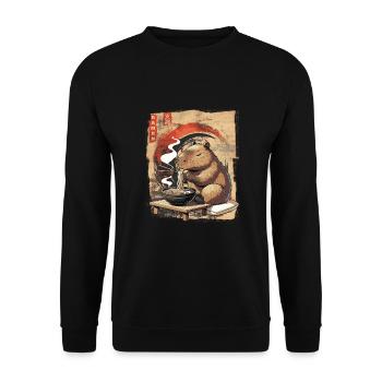 Niedlicher Kawaii Capybara Essen Ramen Japanische - Unisex Pullover - Schwarz - Vorne - Alina (178cm) & Michal (187cm)