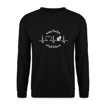 Aus Liebe wird Leben - EKG Kurve Herzkurve Baby - Unisex Pullover - Schwarz - Vorne - Alina (178cm) & Michal (187cm)