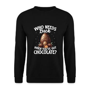 Who needs luck when you have chocolate? - Unisex Sweatshirt - black - Front - Alina (178cm) & Michal (187cm)