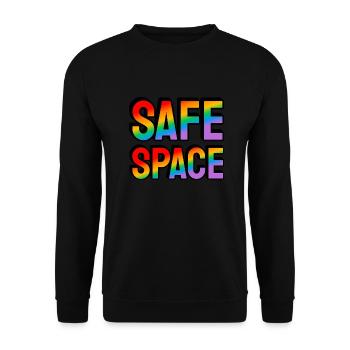 Safe Space Regenbogen Text LGBT Pride Monat - Unisex Pullover - Schwarz - Vorne - Alina (178cm) & Michal (187cm)