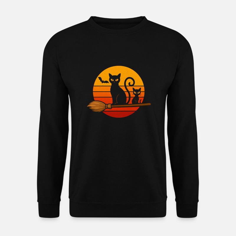 Schwarze Katze rtro Halloween - Unisex Pullover - Schwarz