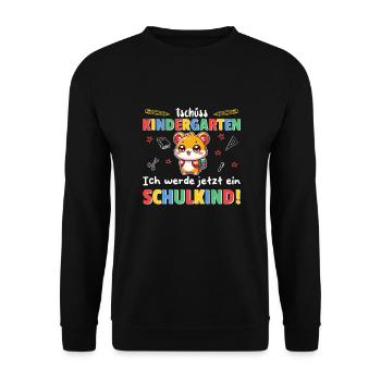 Endlich Schulkind süßer Hamster zur Einschulung - Unisex Pullover - Schwarz - Vorne - Alina (178cm) & Michal (187cm)