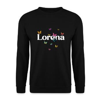 LORENA - Beau prénom de fille avec des papillons - Sweat-shirt Unisexe - noir - Devant - Alina (178cm) & Michal (187cm)