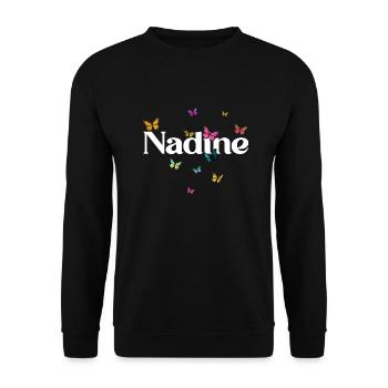 NADINE - Beautiful Girl Name with Butterflies - Unisex Sweatshirt - black - Front - Alina (178cm) & Michal (187cm)