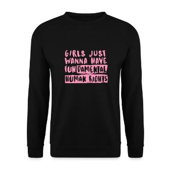 Feminismus Gleichheit rosa Mädchen wollen einfach nur Spaß haben - Unisex Pullover - Schwarz - Vorne - Alina (178cm) & Michal (187cm)