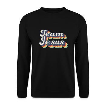 Team Jesus Religion katholisch Gott Retro - Unisex Pullover - Schwarz - Vorne - Alina (178cm) & Michal (187cm)
