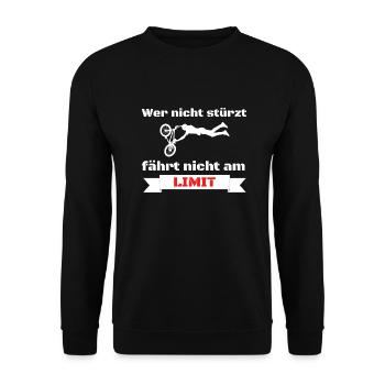 Wer nicht stürzt fährt nicht am Limit - Unisex Pullover - Schwarz - Vorne - Alina (178cm) & Michal (187cm)