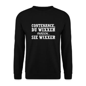 Contenance, Du Wixxer - Unisex Pullover - Schwarz - Vorne - Alina (178cm) & Michal (187cm)