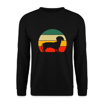 Haustierbesitzer Hunde Geschenk Retro Dackel - Unisex Pullover - Schwarz - Vorne - Alina (178cm) & Michal (187cm)