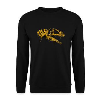 gelber Acrocanthosaurus-Schädel - Unisex Pullover - Schwarz - Vorne - Alina (178cm) & Michal (187cm)