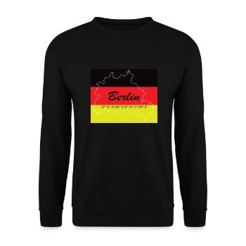 Berlin - Hauptstadt mit GPS-Koordinaten & Flagge - Unisex Pullover - Schwarz - Vorne - Alina (178cm) & Michal (187cm)