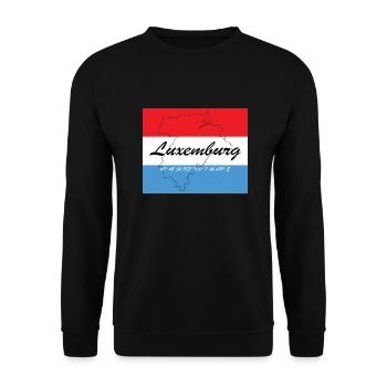 Luxemburg - Hauptstadt mit GPS & Flagge - Unisex Pullover - Schwarz - Vorne - Alina (178cm) & Michal (187cm)