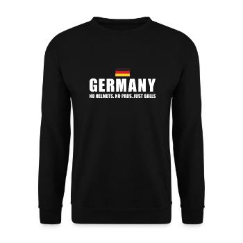 No Helmets No Pads Just Balls Germany Rugby - Unisex Pullover - Schwarz - Vorne - Alina (178cm) & Michal (187cm)