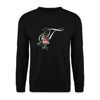 Lettre t fleuris - Sweat-shirt Unisexe - noir - Devant - Alina (178cm) & Michal (187cm)