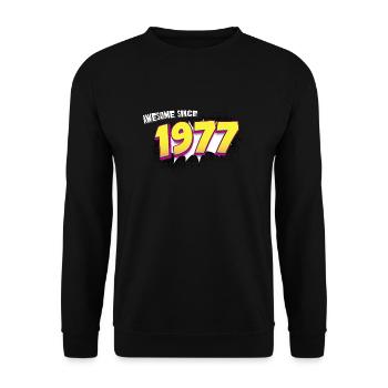 Retro 46th birthday in Pop Art Comic Book Style - Unisex Sweatshirt - black - Front - Alina (178cm) & Michal (187cm)