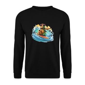 Surfende Schildkröte - Unisex Pullover - Schwarz - Vorne - Alina (178cm) & Michal (187cm)