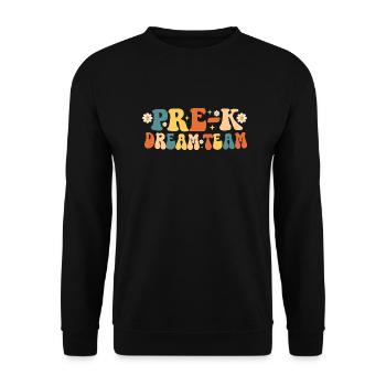 Pre-k Dream Team Retro Groovy - Unisex Pullover - Schwarz - Vorne - Alina (178cm) & Michal (187cm)