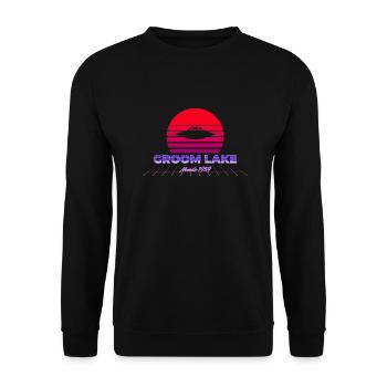 Area 51 Groom Lake 1947 Retro UFO Sonnenuntergang - Unisex Pullover - Schwarz - Vorne - Alina (178cm) & Michal (187cm)