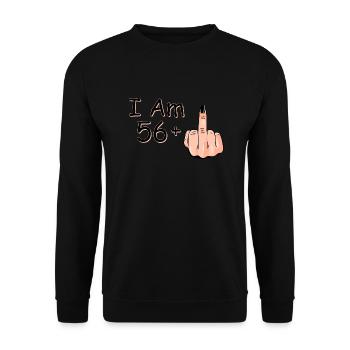 Ich bin 56 + 1 Mittelfinger Hemd Ich bin 56 plus, - Unisex Pullover - Schwarz - Vorne - Alina (178cm) & Michal (187cm)