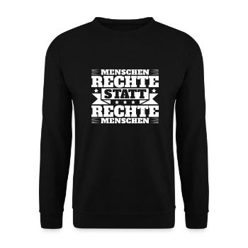 Menschenrechte statt rechte Menschen. Für Toleranz - Unisex Pullover - Schwarz - Vorne - Alina (178cm) & Michal (187cm)