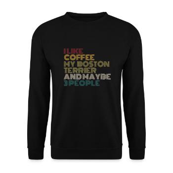 Kaffeeliebhaber Boston Terrier Hundebesitzer Lustiges Zitat - Unisex Pullover - Schwarz - Vorne - Alina (178cm) & Michal (187cm)