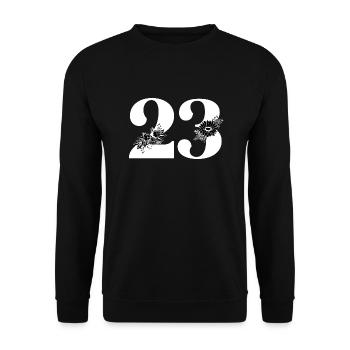 Nummer 23 Schwarze Blumen - 23. Blumenjubiläum - Unisex Pullover - Schwarz - Vorne - Alina (178cm) & Michal (187cm)