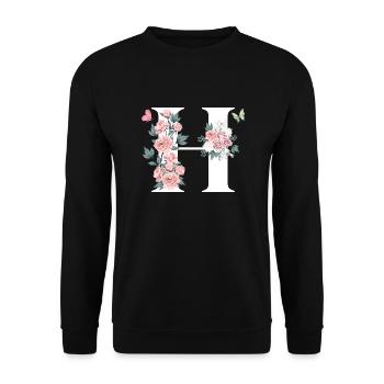 Letter h pink flowers - Unisex Sweatshirt - black - Front - Alina (178cm) & Michal (187cm)