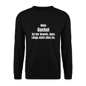 Mein Dackel ist der Beweis Länge nicht alles - Unisex Pullover - Schwarz - Vorne - Alina (178cm) & Michal (187cm)