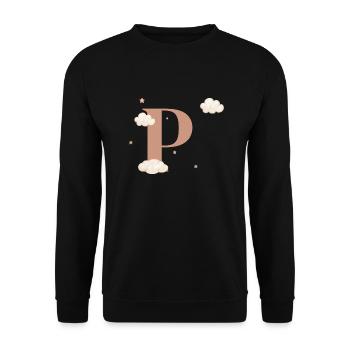 Buchstabe p bewölkt Sterne - Unisex Pullover - Schwarz - Vorne - Alina (178cm) & Michal (187cm)