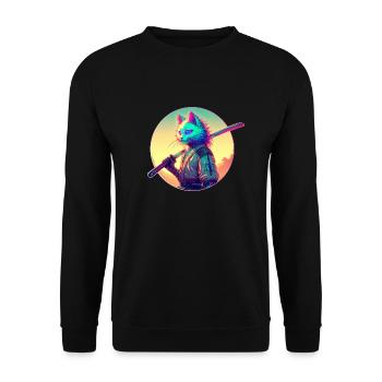 Cyberpunk Katze Samurai Anime - Unisex Pullover - Schwarz - Vorne - Alina (178cm) & Michal (187cm)