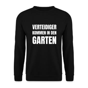 Verteidiger kommen in den Garten - Unisex Pullover - Schwarz - Vorne - Alina (178cm) & Michal (187cm)
