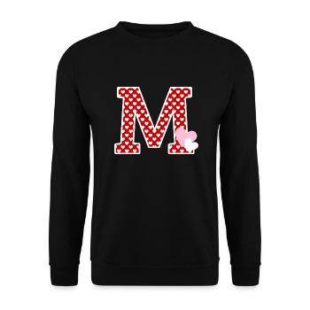 Buchstabe m Herz - Unisex Pullover - Schwarz - Vorne - Alina (178cm) & Michal (187cm)